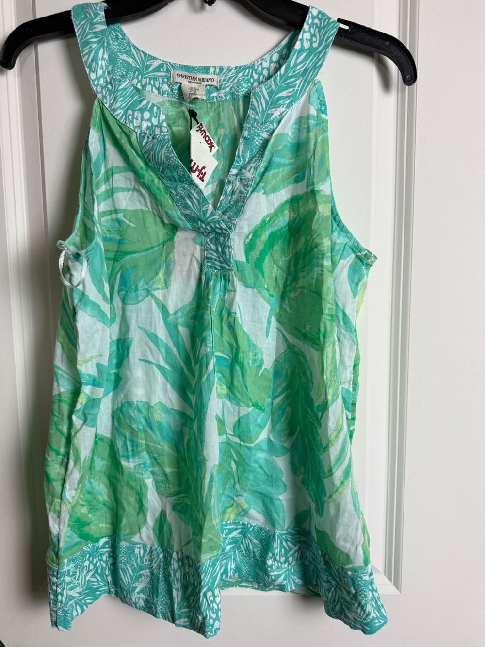 Christian Siriano Green & Aqua Tropical Print Sleeveless Tank